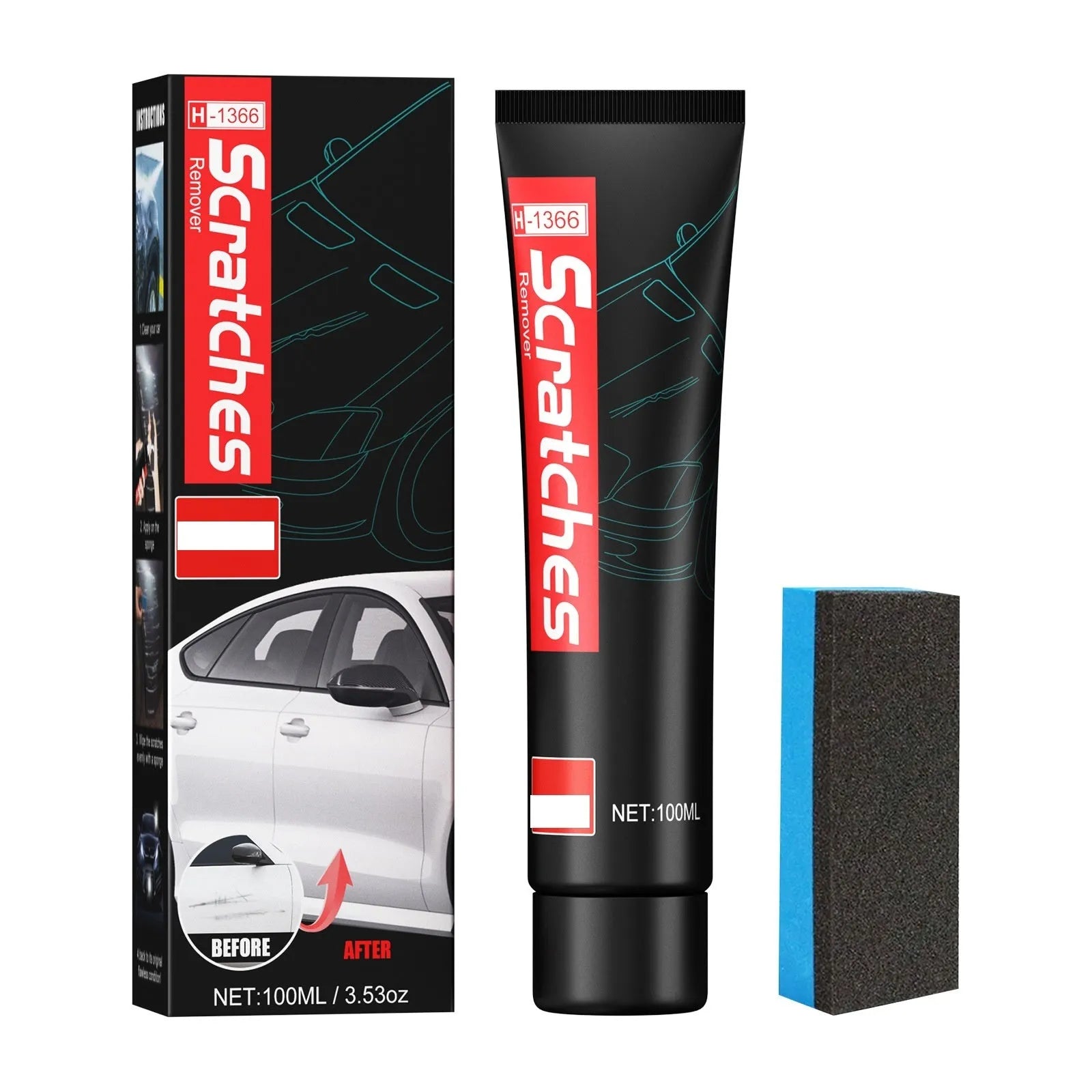 Car scratch repair polishing paste 60ml tube with application result on black car paint