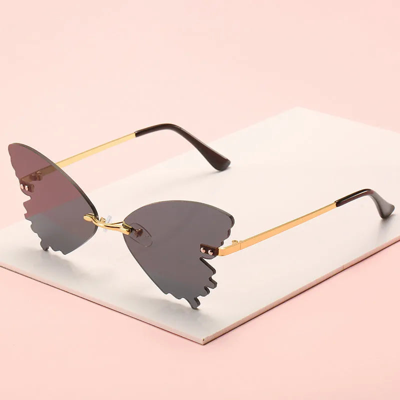 Butterfly rimless vintage sunglasses with plastic metal frame in seven colours UV400 protection