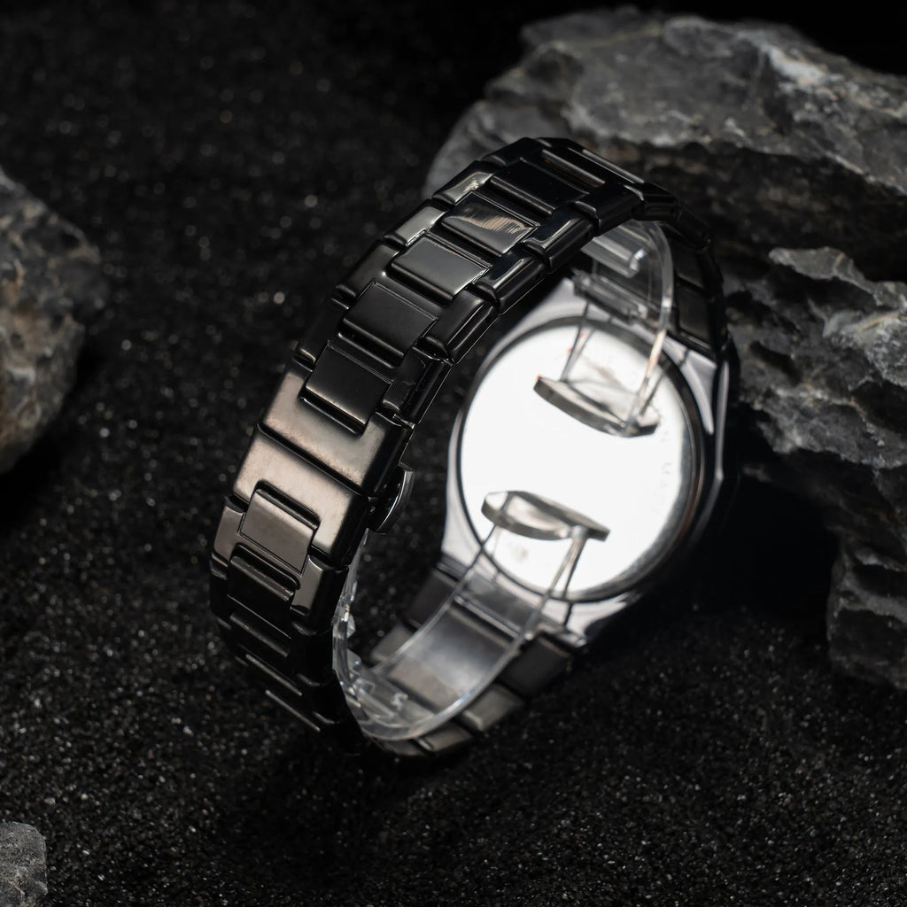 Men's business casual quartz watch with stainless steel belt in three colour options