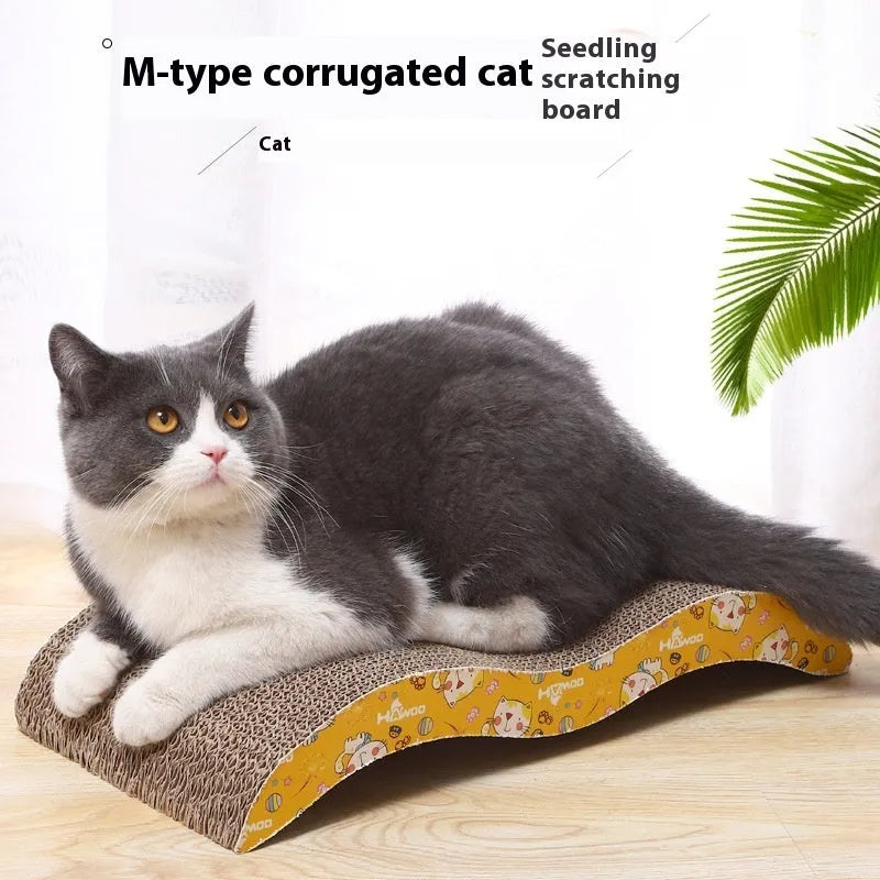 Cat scratch board with leather surface in multiple shape designs including bone type and trapezoid