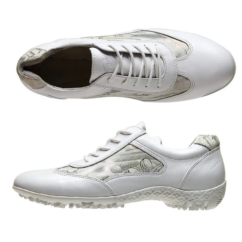 Women's light soft casual cowhide leather waterproof breathable non-slip sneakers in apricot colour with rubber sole