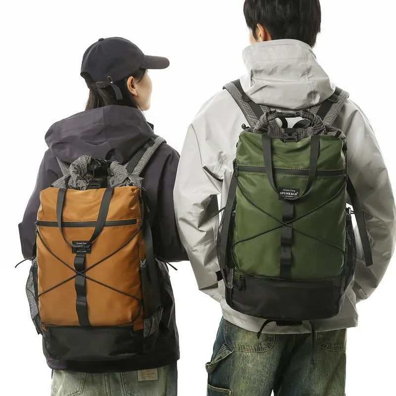Large capacity nylon backpack for men and women, solid colour, casual travel style, 30x18x48cm, available in black gray green and khaki