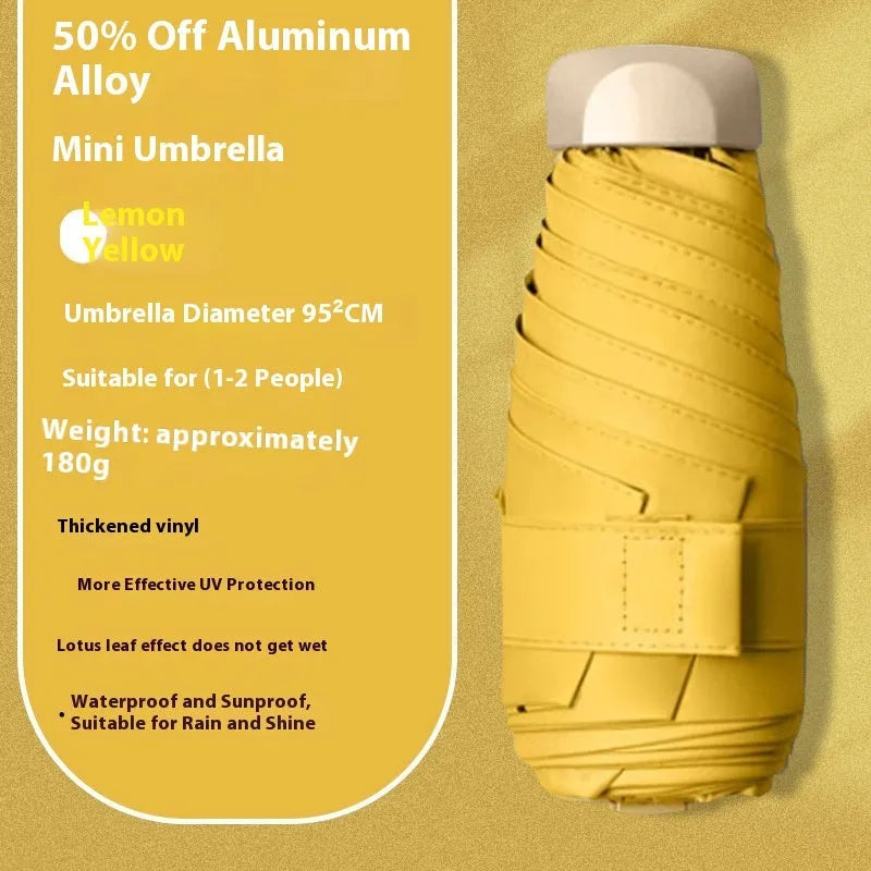 Compact 5-fold manual sun umbrella with gradient vinyl canopy in a choice of eight colours.