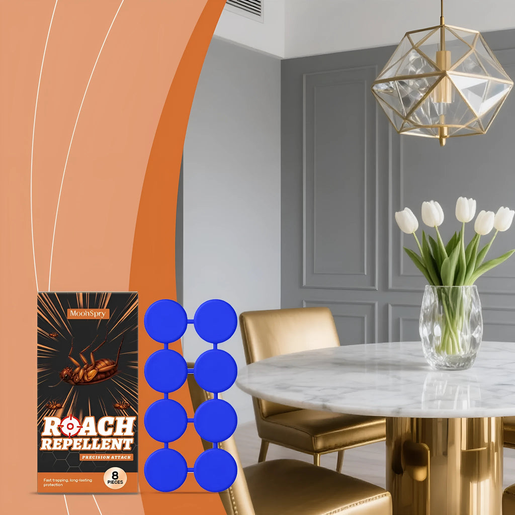 Indoor cockroach killer kit with eight bait stickers and eight glue traps for kitchen use
