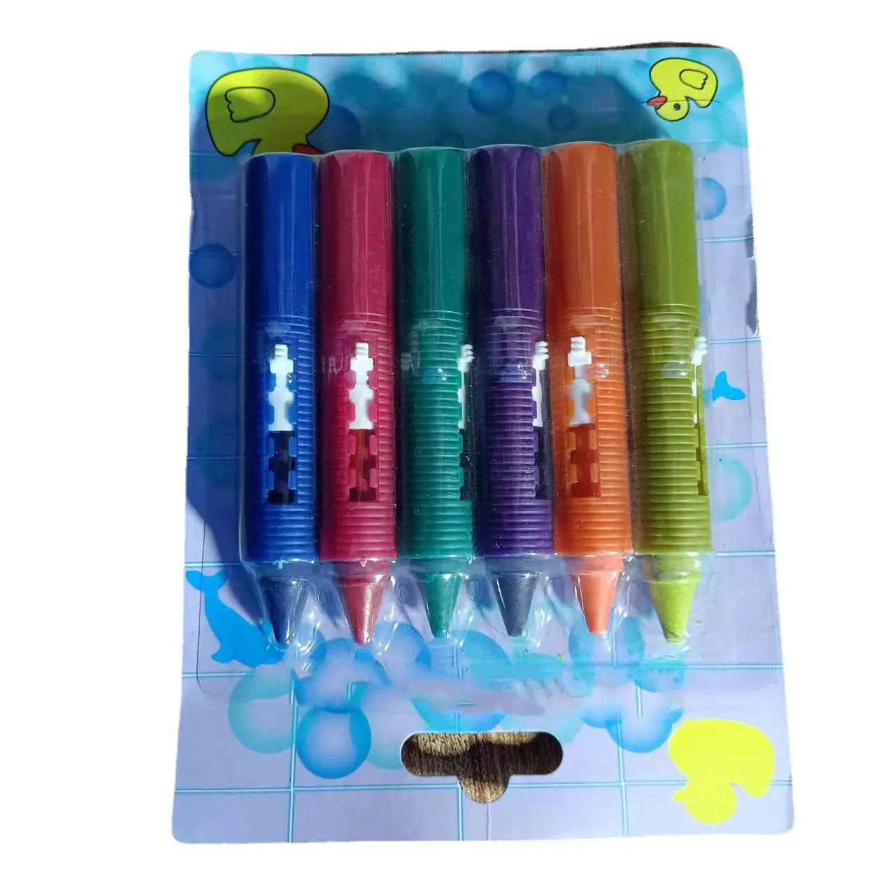 Children's washable bath crayons in six colours with push-type no-dirty-hands mechanism