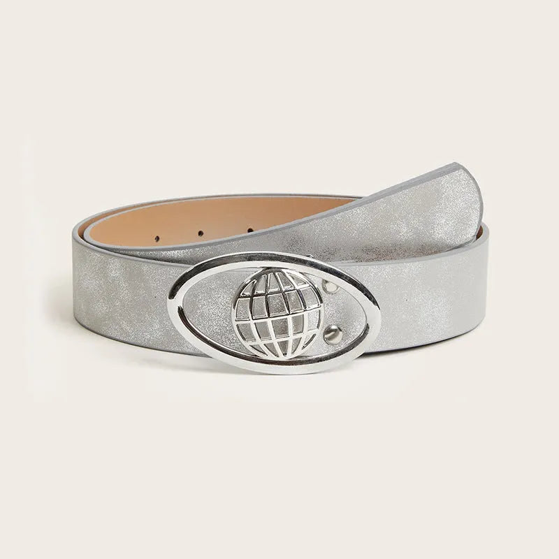Women's retro belt with oval alloy buckle on thick 4cm PU leather in earthy or star patterned colours