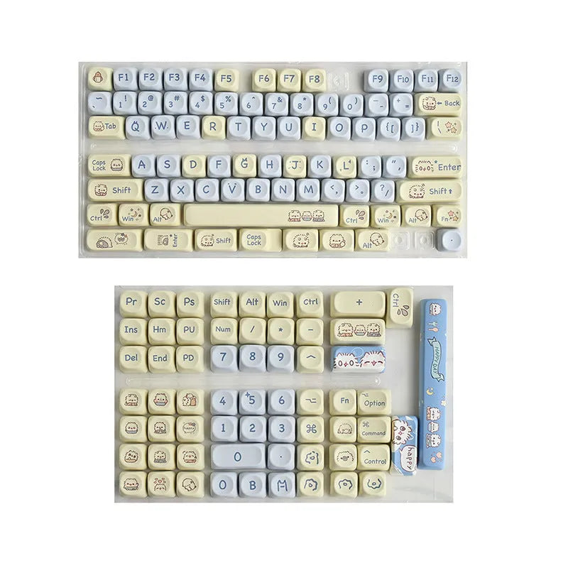 Sublimation PBT key cap set for Wooting magnetic shaft keyboards, showing Taro Kitten Moa design on a dark background