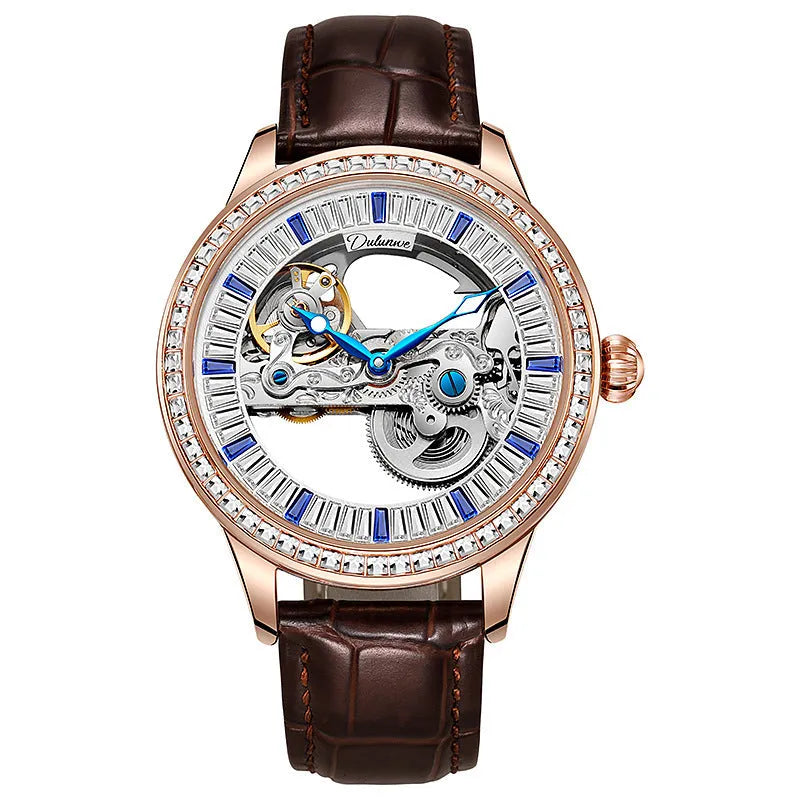 Luxury zircon mechanical men's watch with waterproof case and choice of straps