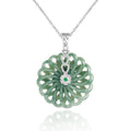 Green jade pendant necklace with silver-plated chain, unisex national style design