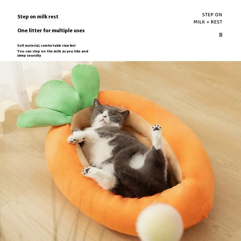 Carrot cartoon design reversible pet mat in cloth material for litter box or feeding area