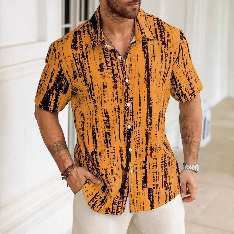 Men's 3D printed stripe shirt in anti-wrinkle polyester fabric for summer casual wear