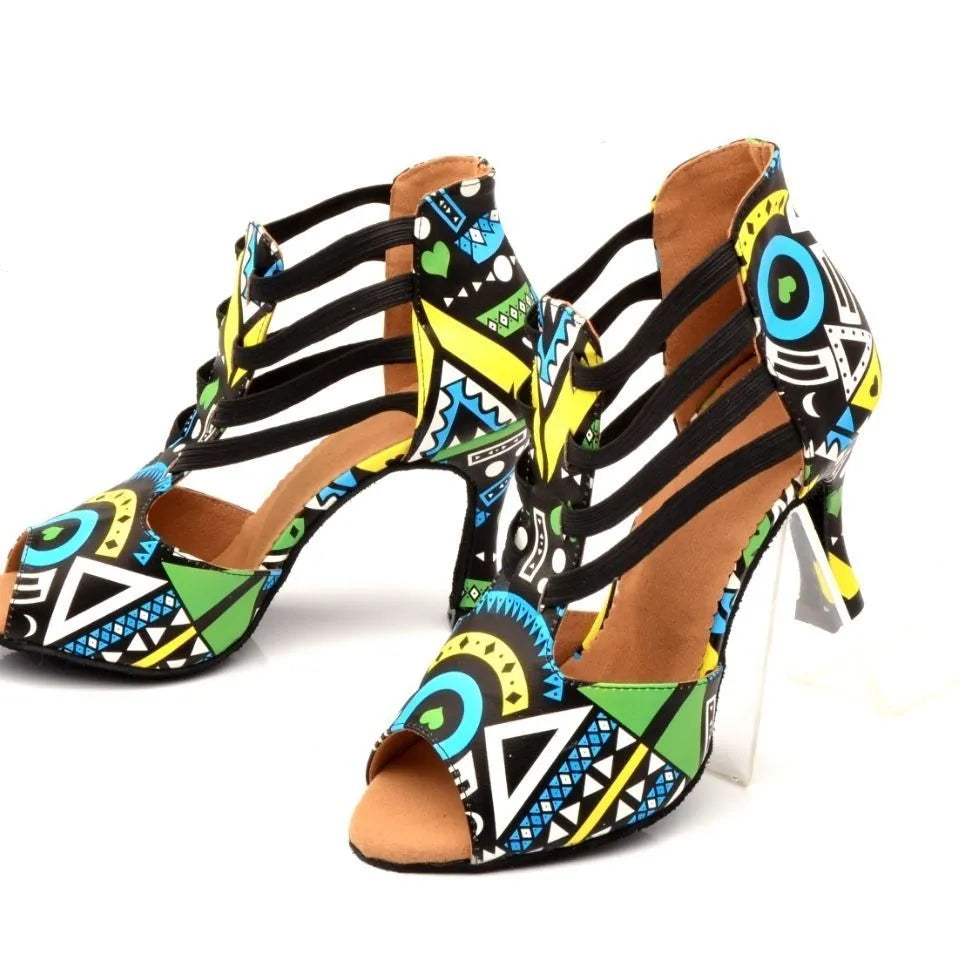 Women's high-top sandals in green synthetic leather with suede sole, on a neutral background