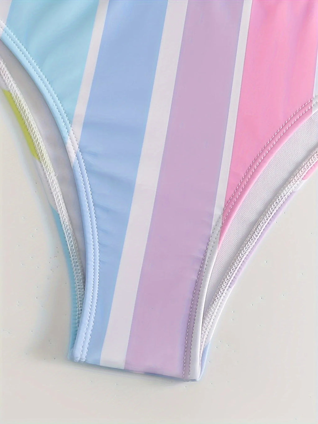 Women's striped sports bikini set with top and briefs in polyester spandex fabric