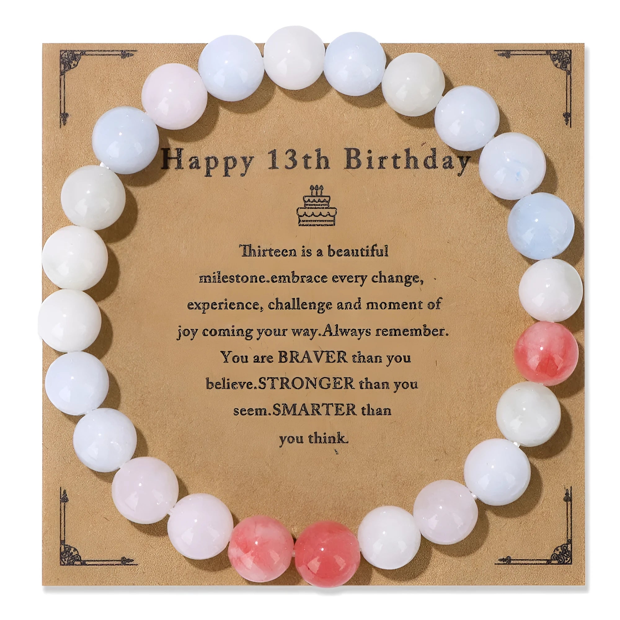 Handmade natural stone bead elastic string bracelet with birthday card, unisex geometric circle design, 17cm size