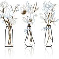 Set of three modern metal flower and vase wall art decorations in a choice of four colours.