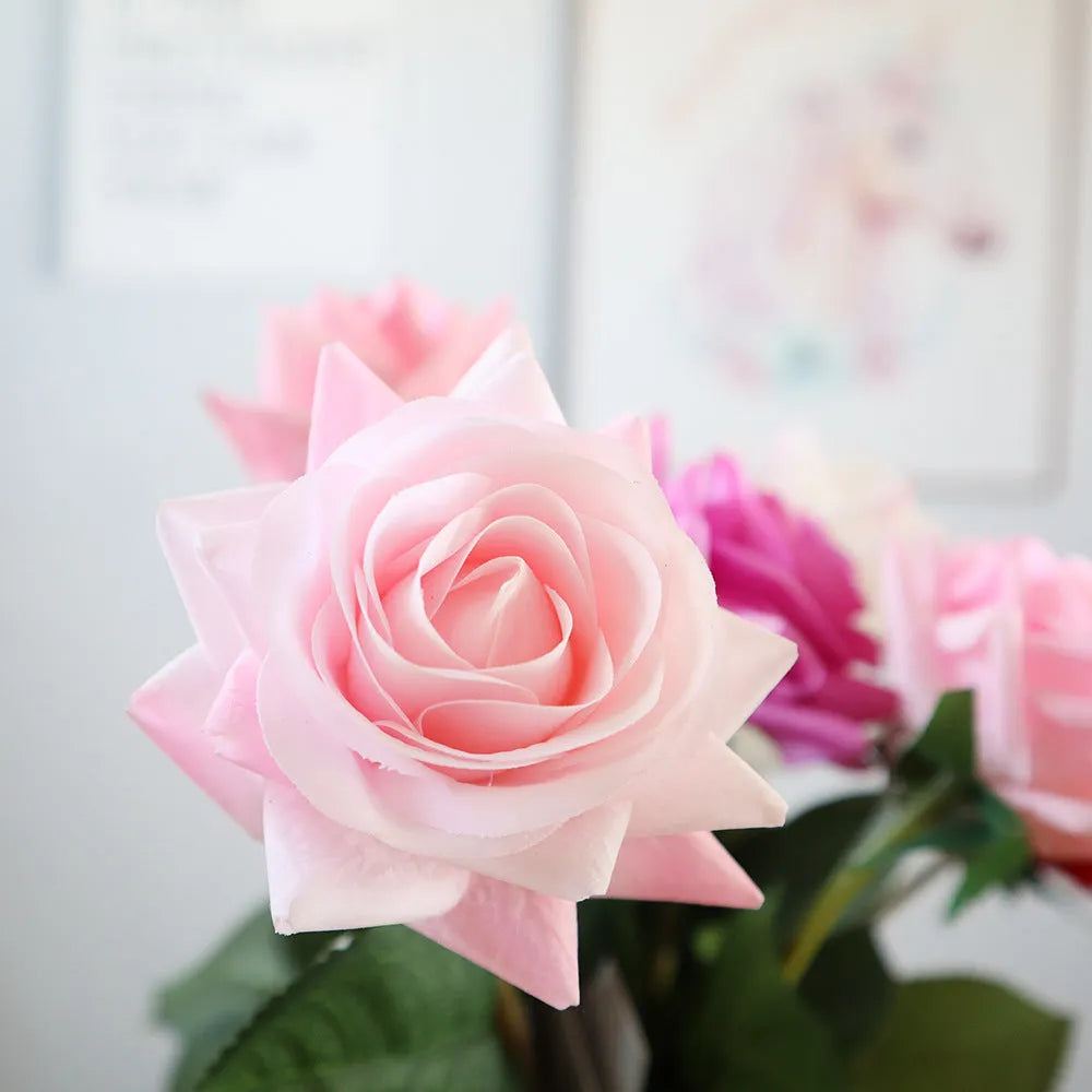 Silk touch rose artificial flower with 42cm stem and 8.5cm diameter flower head in various colours