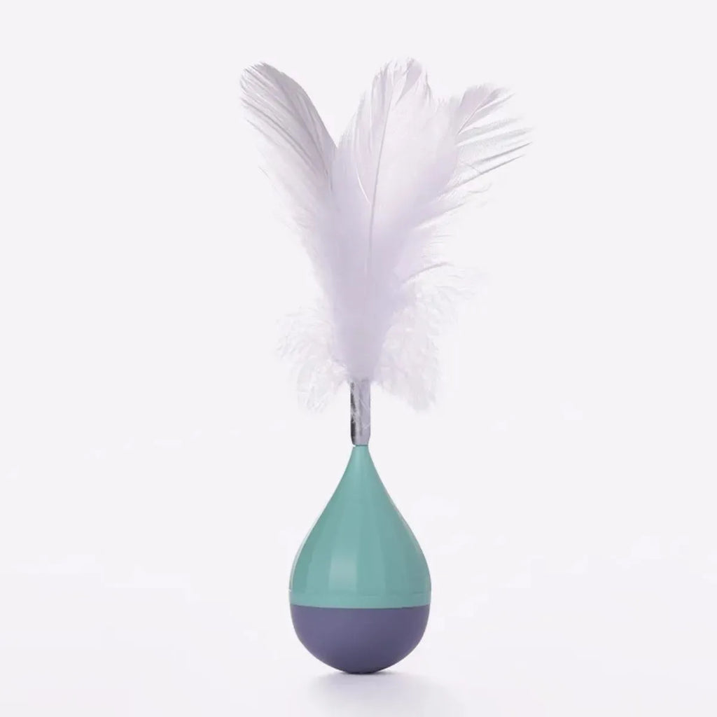 Feather tumbler cat toy with aluminium alloy tease stick and goose feather attachments