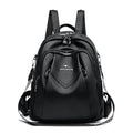 Genuine leather geometric patchwork student backpack with metal belt decoration, waterproof and wear-resistant, in black beige and yellow