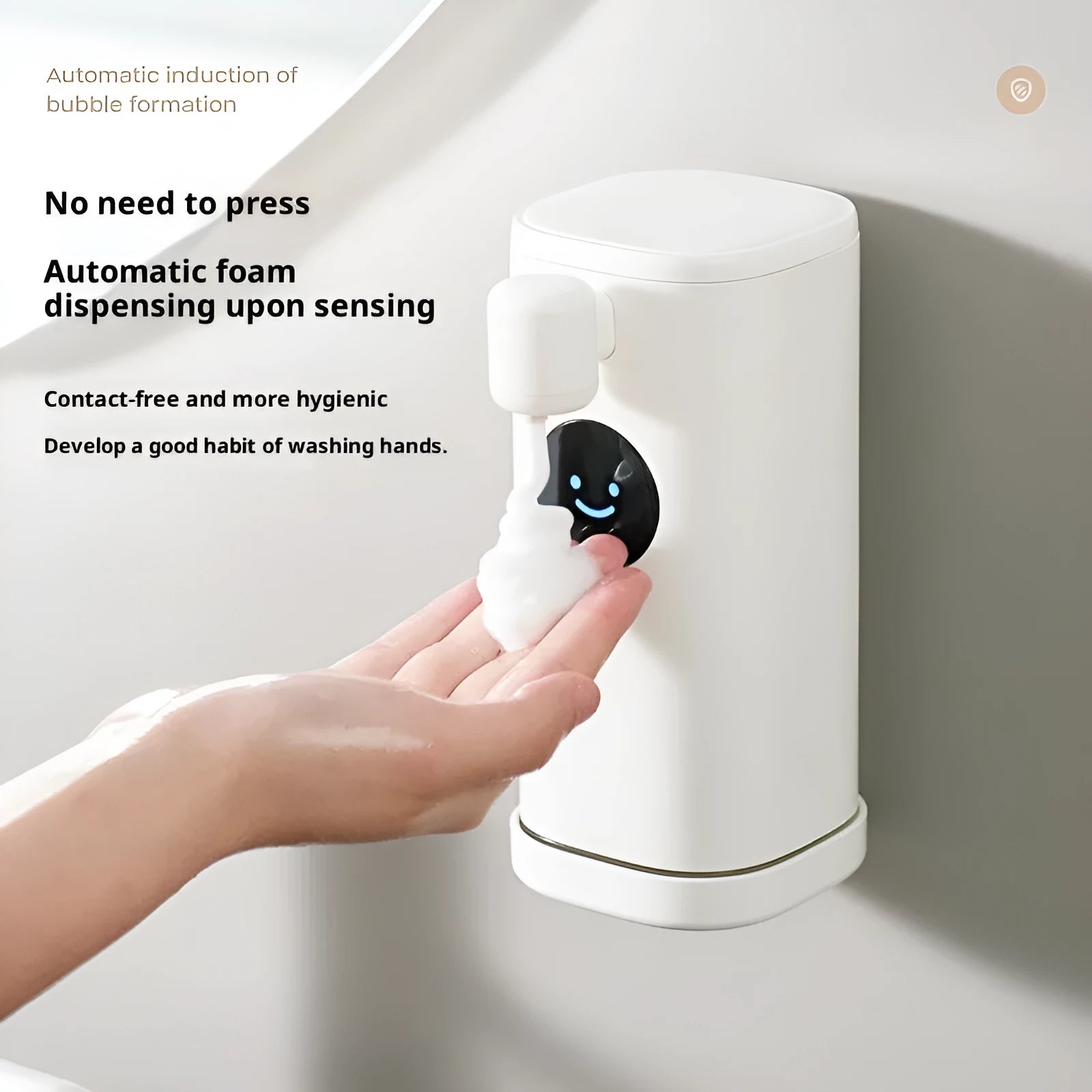 Smile automatic hand washing machine white wall hanging foam induction for hands and mobile phones