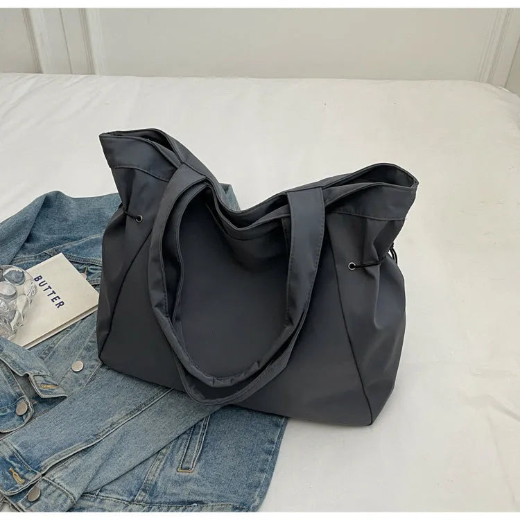 Soft Oxford cloth folding shoulder tote bag in street style colours including black, brown and grey