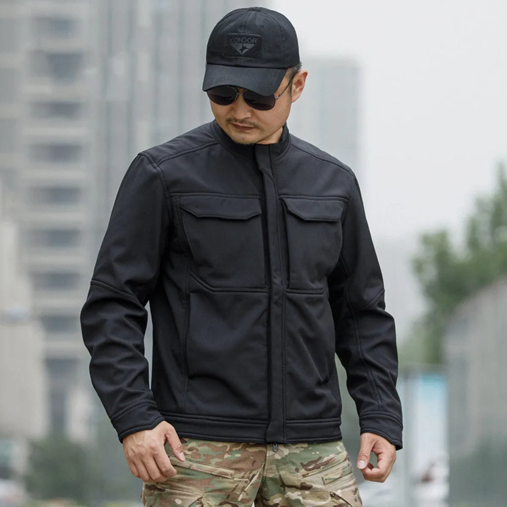 Bone Frog Peak Breaker soft shell mountaineering jacket in black camouflage