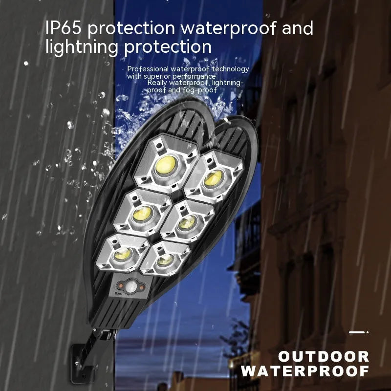 6-eye sword outdoor solar garden lamp with remote control showing white light illumination