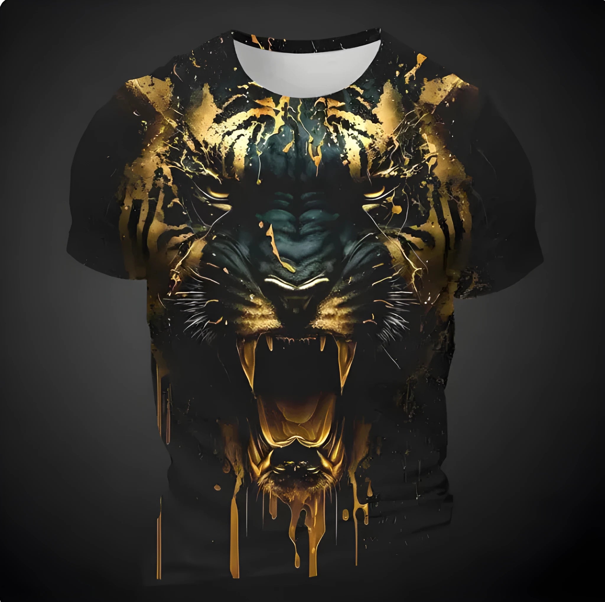 Men's short sleeve T-shirt with 3D tiger pattern print in polyester bird eye cloth
