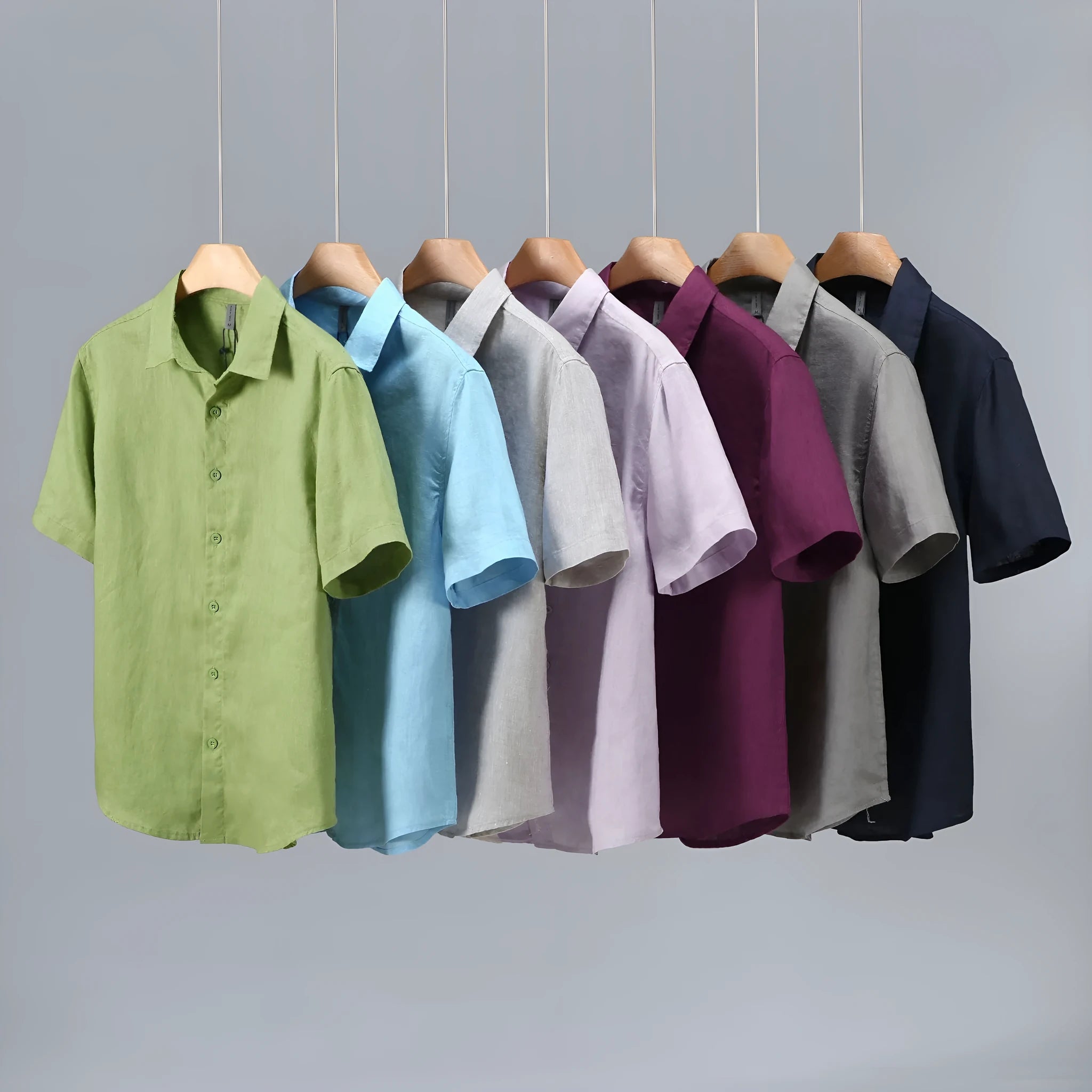 Men's youth casual short-sleeved linen shirt in seven colours, regular fit cardigan style, sizes M-XXXL