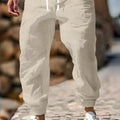 Men's straight-leg linen trousers with elastic waistband in seven summer colour options