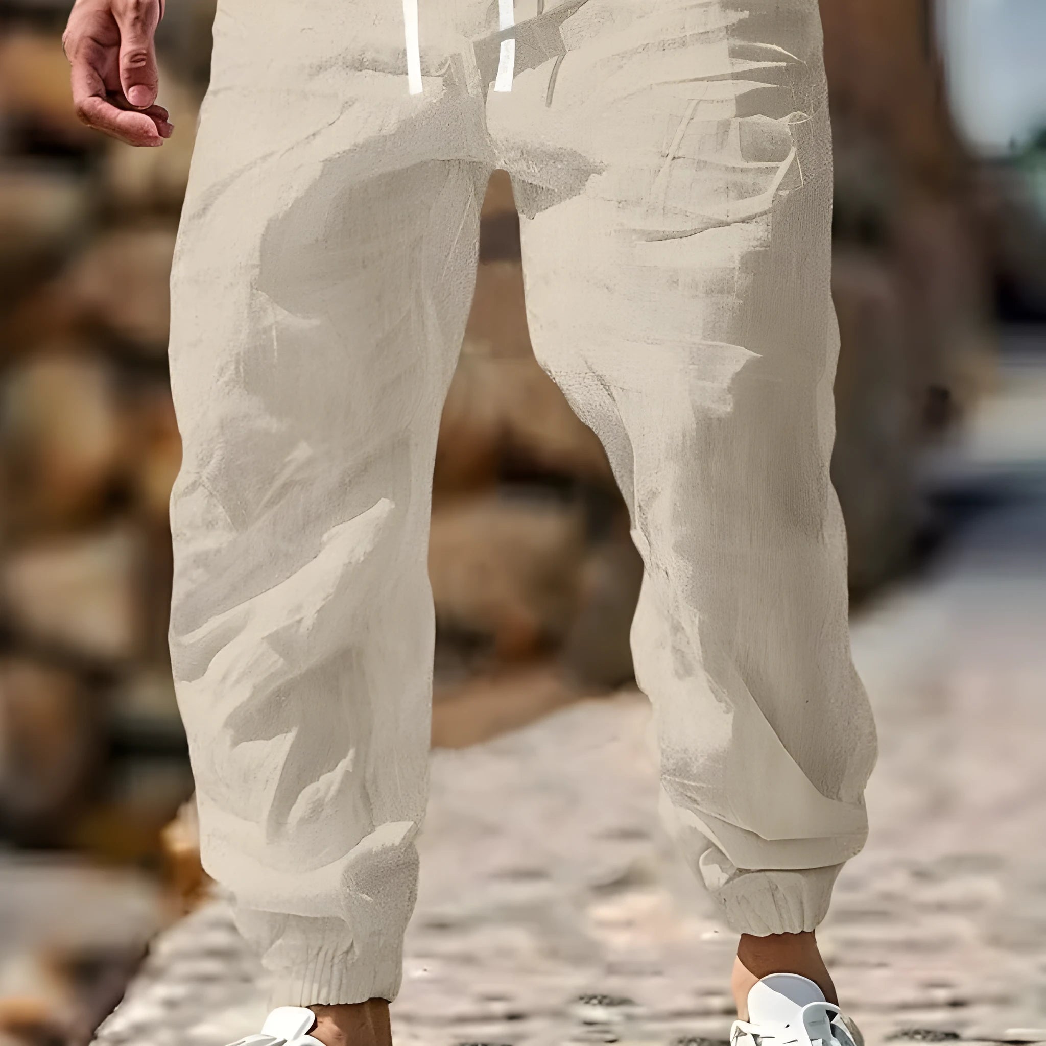 Men's straight-leg linen trousers with elastic waistband in seven summer colour options