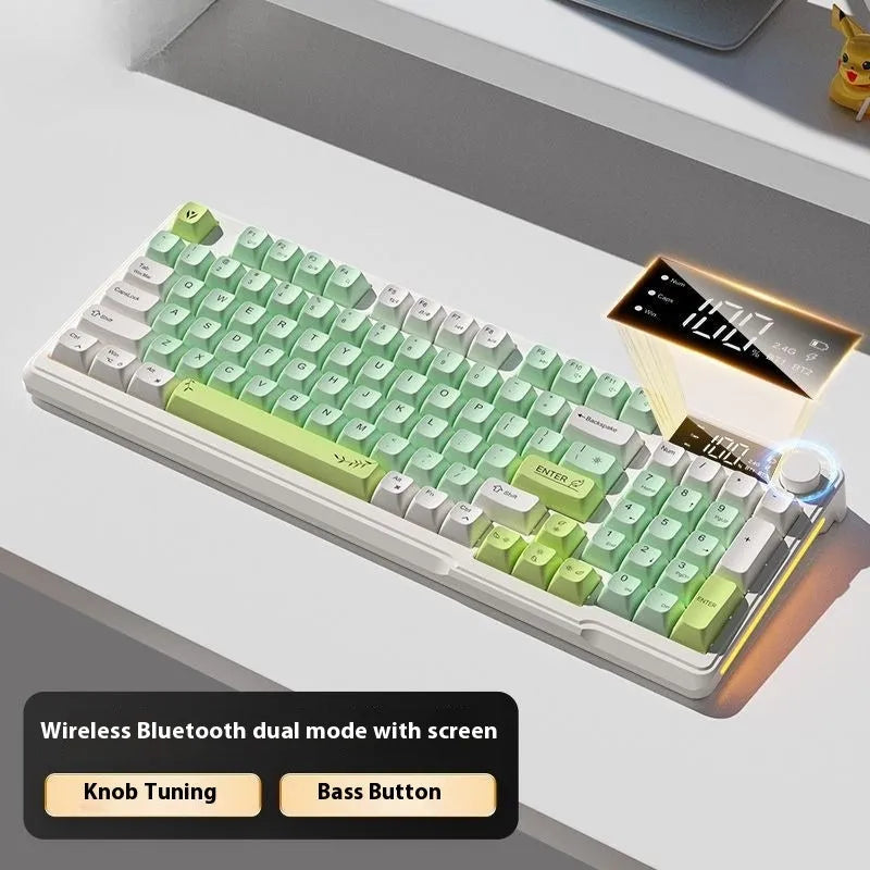 Wireless Bluetooth keyboard and mouse set with ball cap keycaps and multiple colour options on a desk