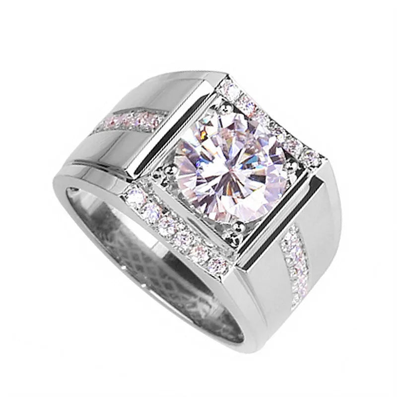 Men's geometric diamond zircon ring with adjustable open mouth design in rose gold finish