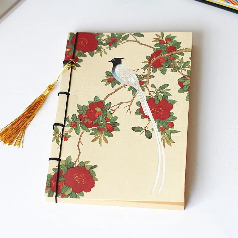 A5 antique wire-bound notebook with retro painting cover, wax rope binding, and tassels