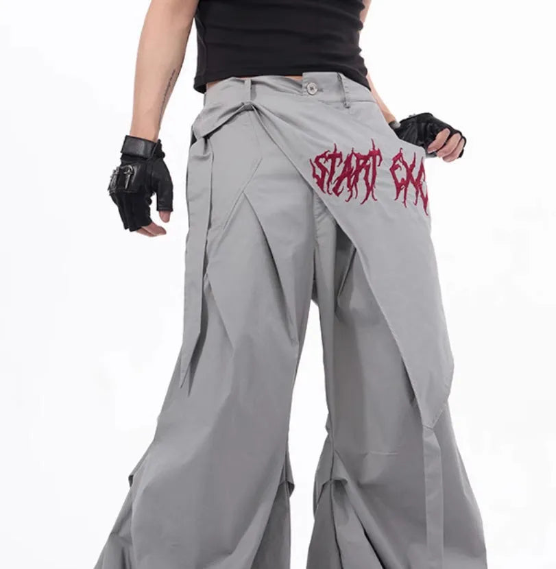 Boy's wide-leg summer pants in Korean style, shown in black and grey colour options.