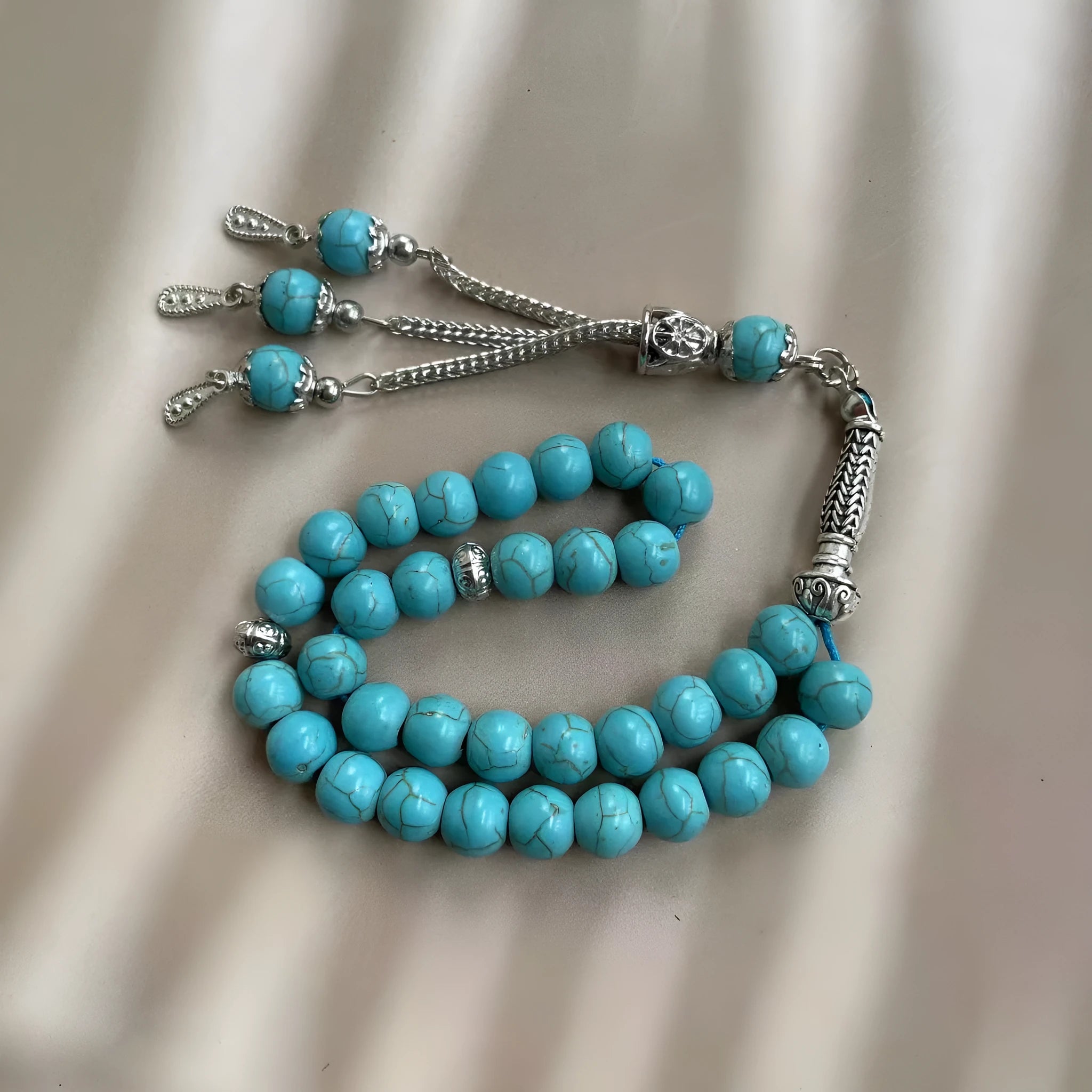 Handmade sky blue stone Muslim prayer bracelet measuring 8mm for daily worship