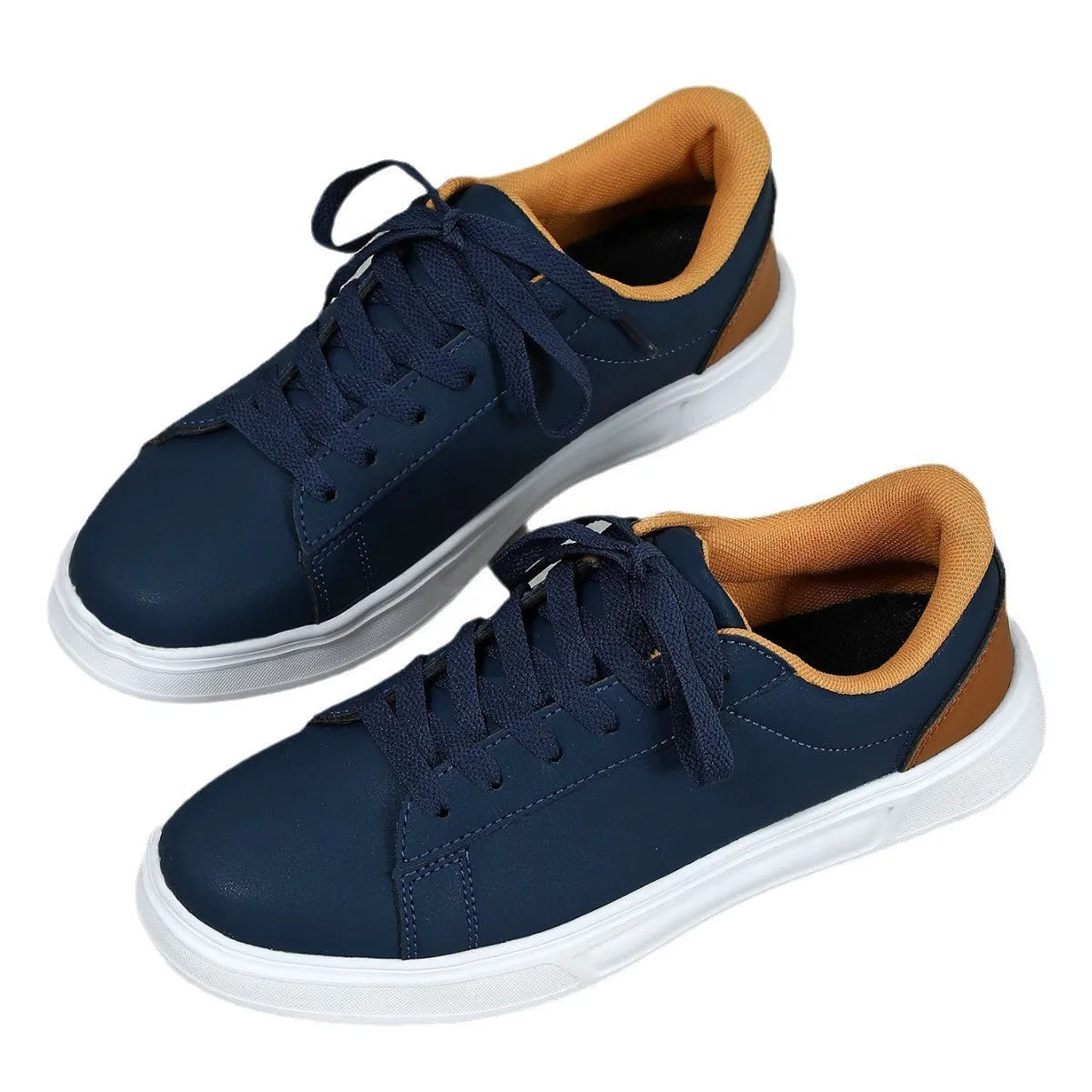 Platform skateboard sneakers in beige brown with round toe and shallow mouth design