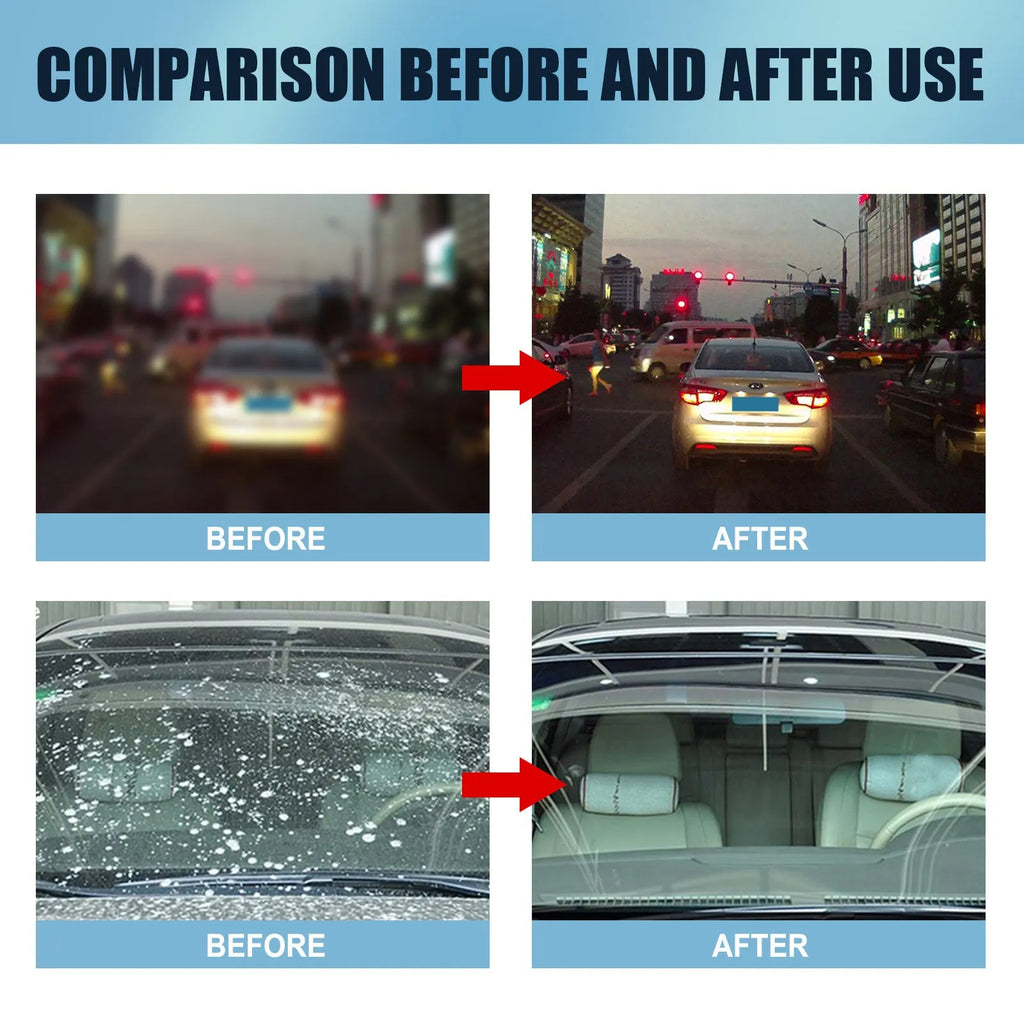 Blue car glass oil film remover with soft sponge brush for windshield and window cleaning