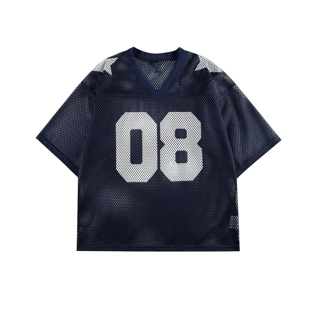 Letter pattern pullover shirt in loose fit with short sleeves available in black or navy blue