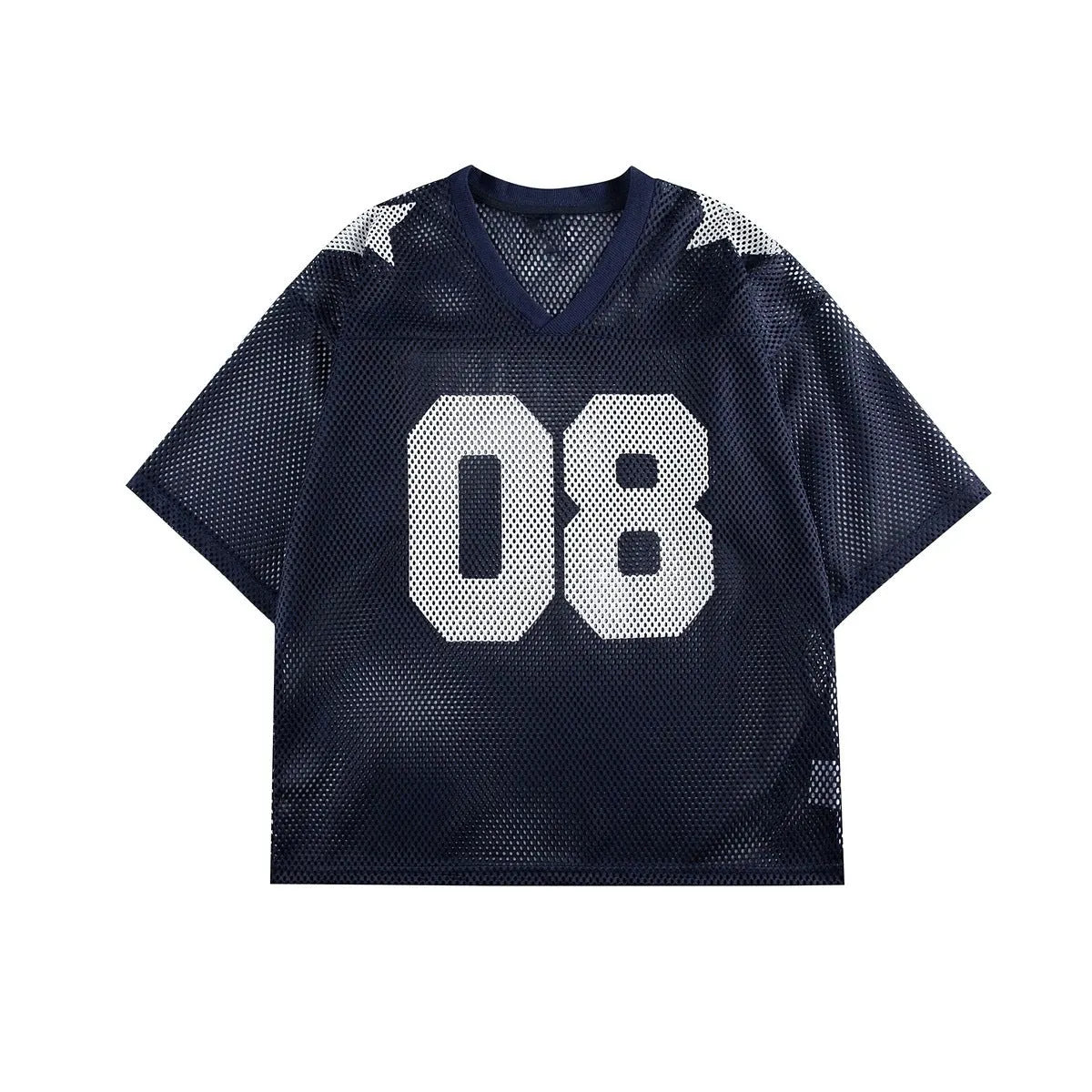 Letter pattern pullover shirt in loose fit with short sleeves available in black or navy blue