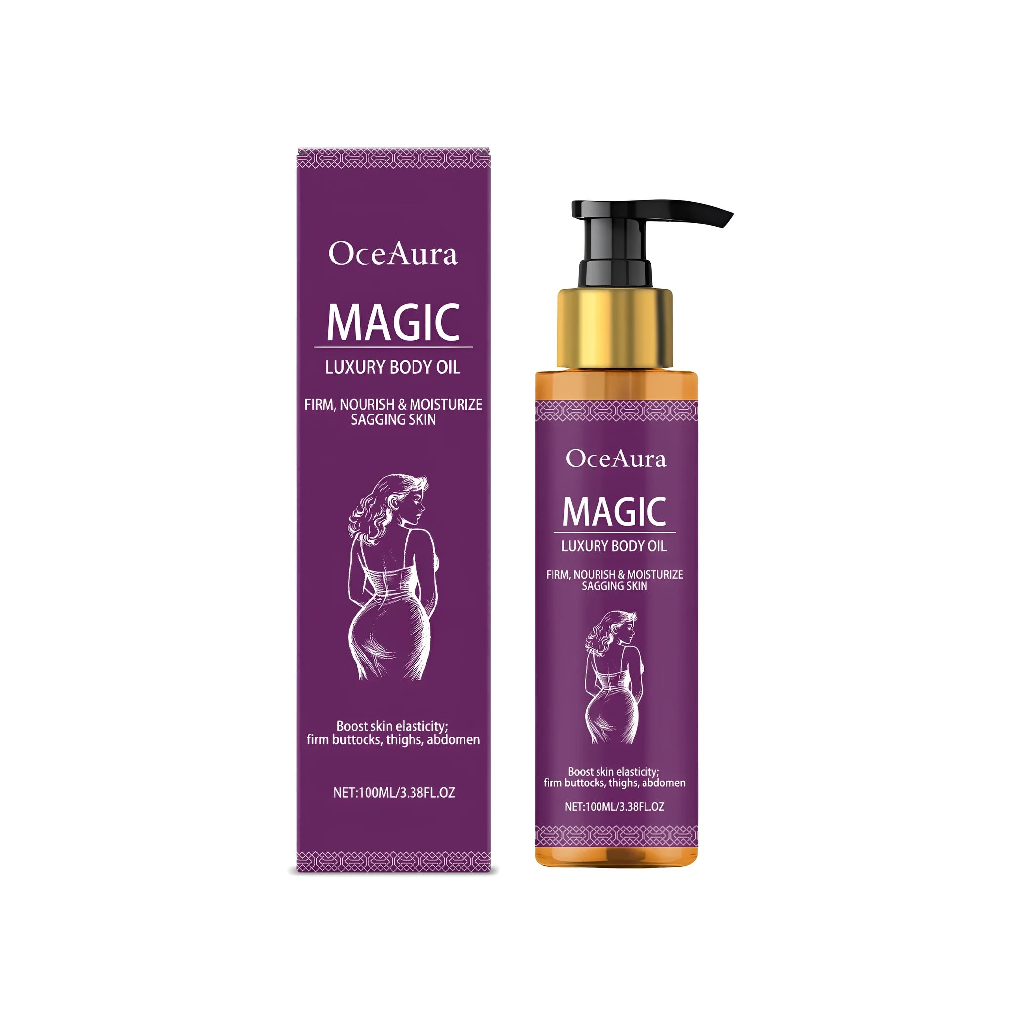 100ml bottle of luxury tightening body oil with botanical extracts and vitamin E.