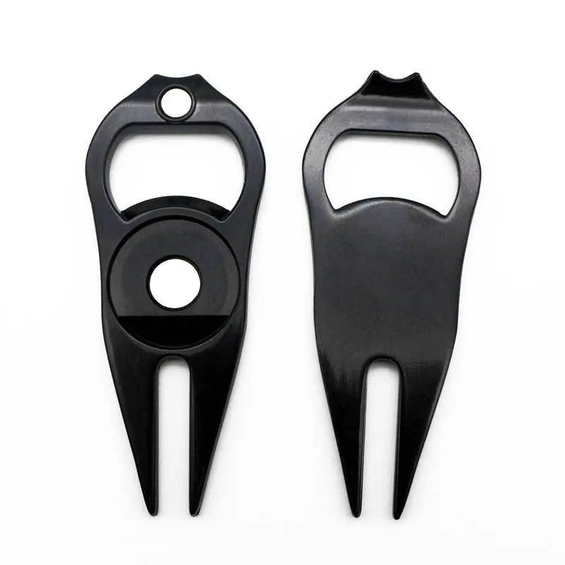 Black zinc alloy golf ball yoke bottle opener tool with ball marking function