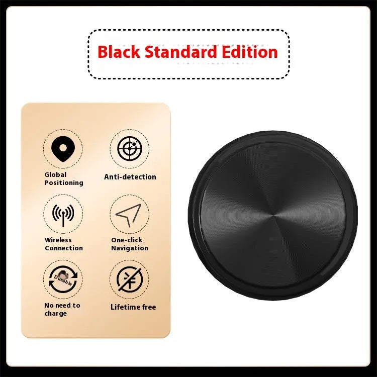White round section Bluetooth tracker with strong magnetic suction on a metal surface, compatible with smartphones for anti-loss tracking