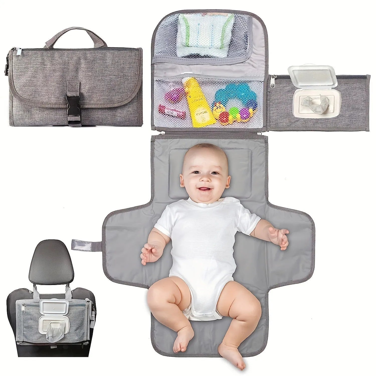 Portable waterproof baby change pilch with Oxford fabric and PEVA lining in grey