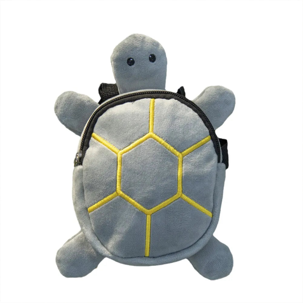 Grey turtle-shaped dog backpack harness with metal zipper and no-pull vest