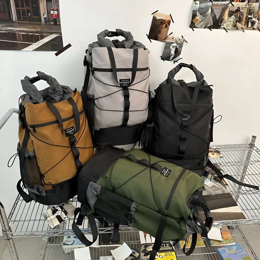 Large capacity nylon backpack for men and women, solid colour, casual travel style, 30x18x48cm, available in black gray green and khaki