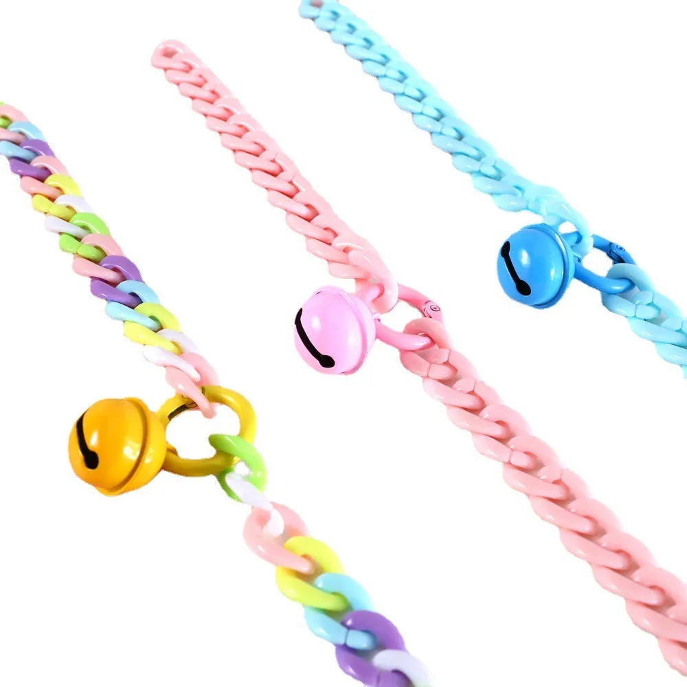 Adjustable plastic pet collar in macaron candy colours for cats, dogs, and rabbits.