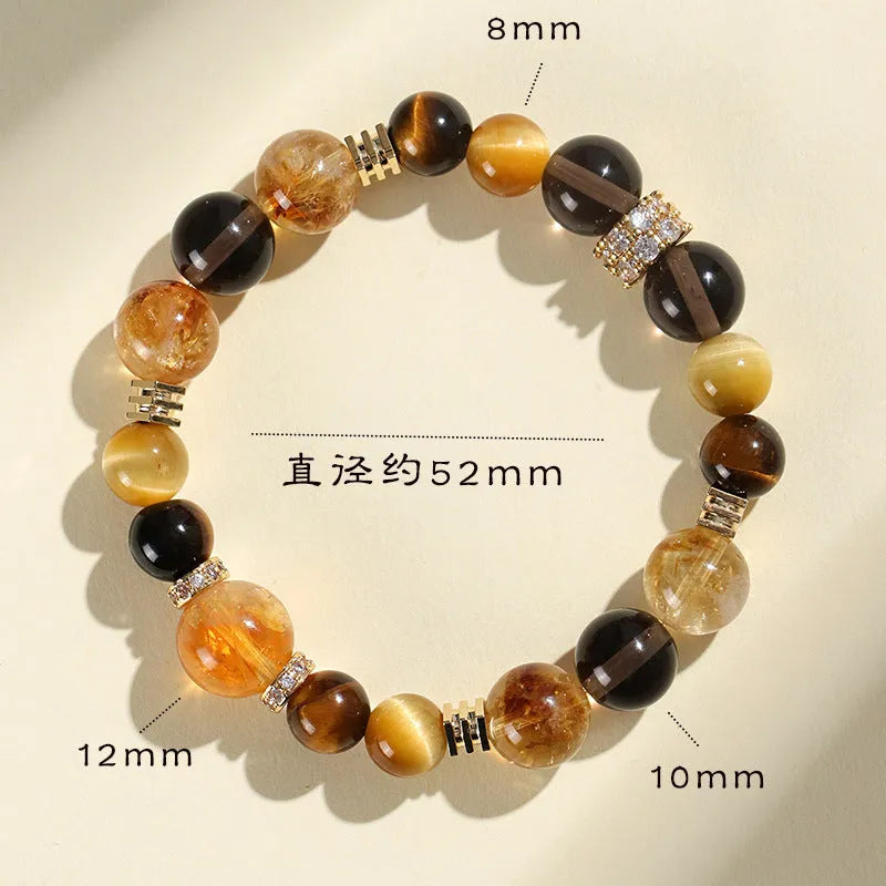 Natural yellow artificial crystal bead bracelet with 10mm Jinba beads in tower string design