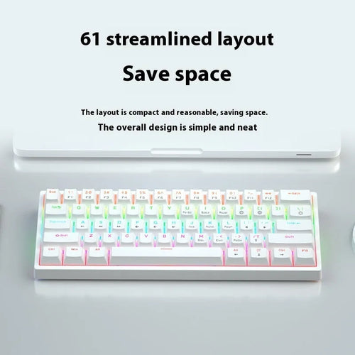 Small 61-key mechanical keyboard with wired USB connection and hot-swappable switches
