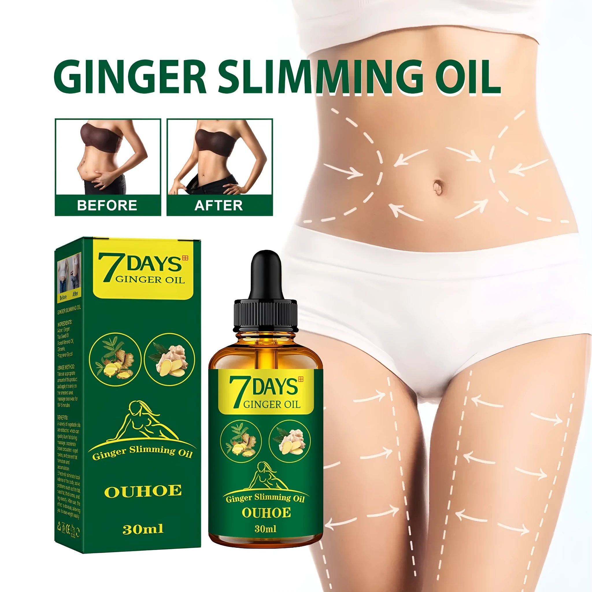 30ml ginger body shaping oil bottle for thigh firming and muscle slimming