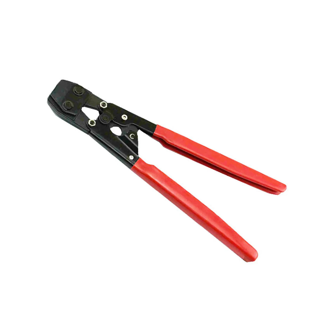 Red cloth PEX single ear clamp set with carbon steel cutting edge for plumbing connections